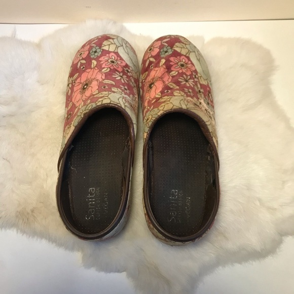Sanita Vegan Floral Print Clog 38 / 7 red tan - Picture 4 of 9